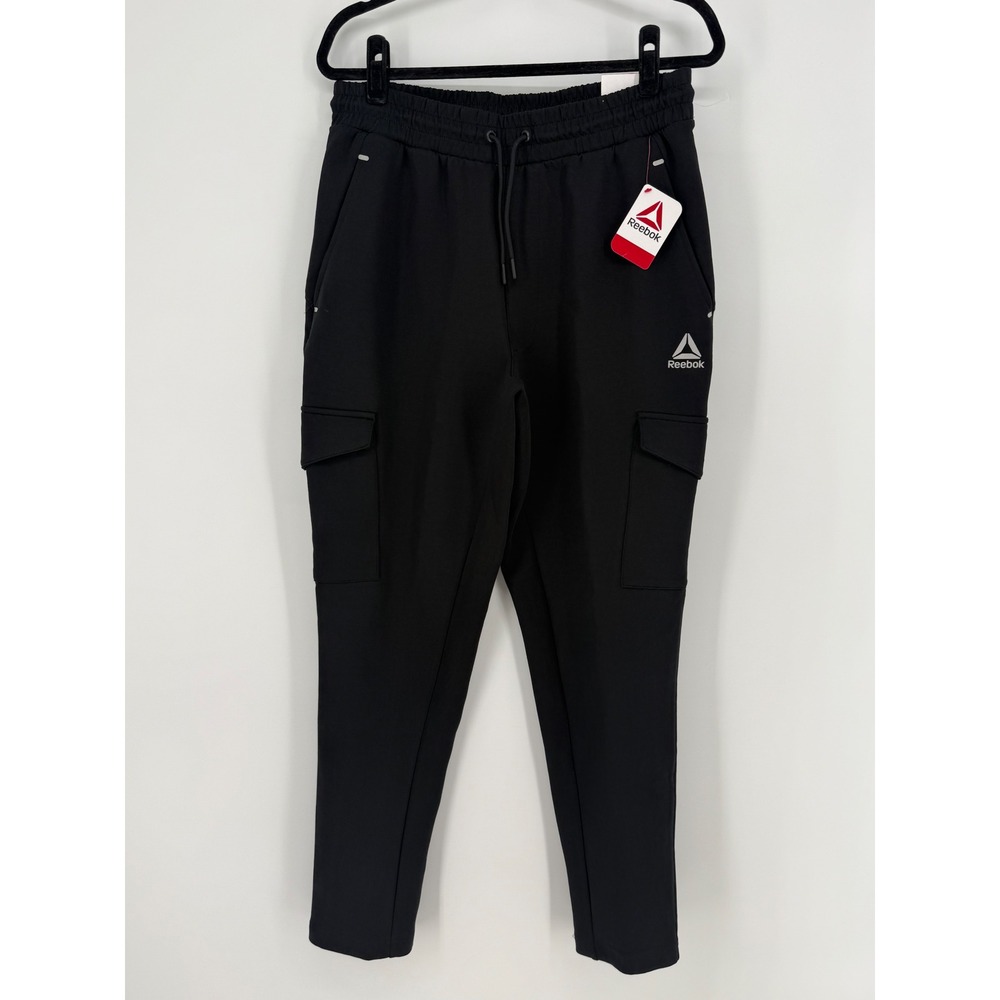 Reebok Milestone Cargo Pants Mens Medium Black Tapered Slim Comfort Joggers NWT